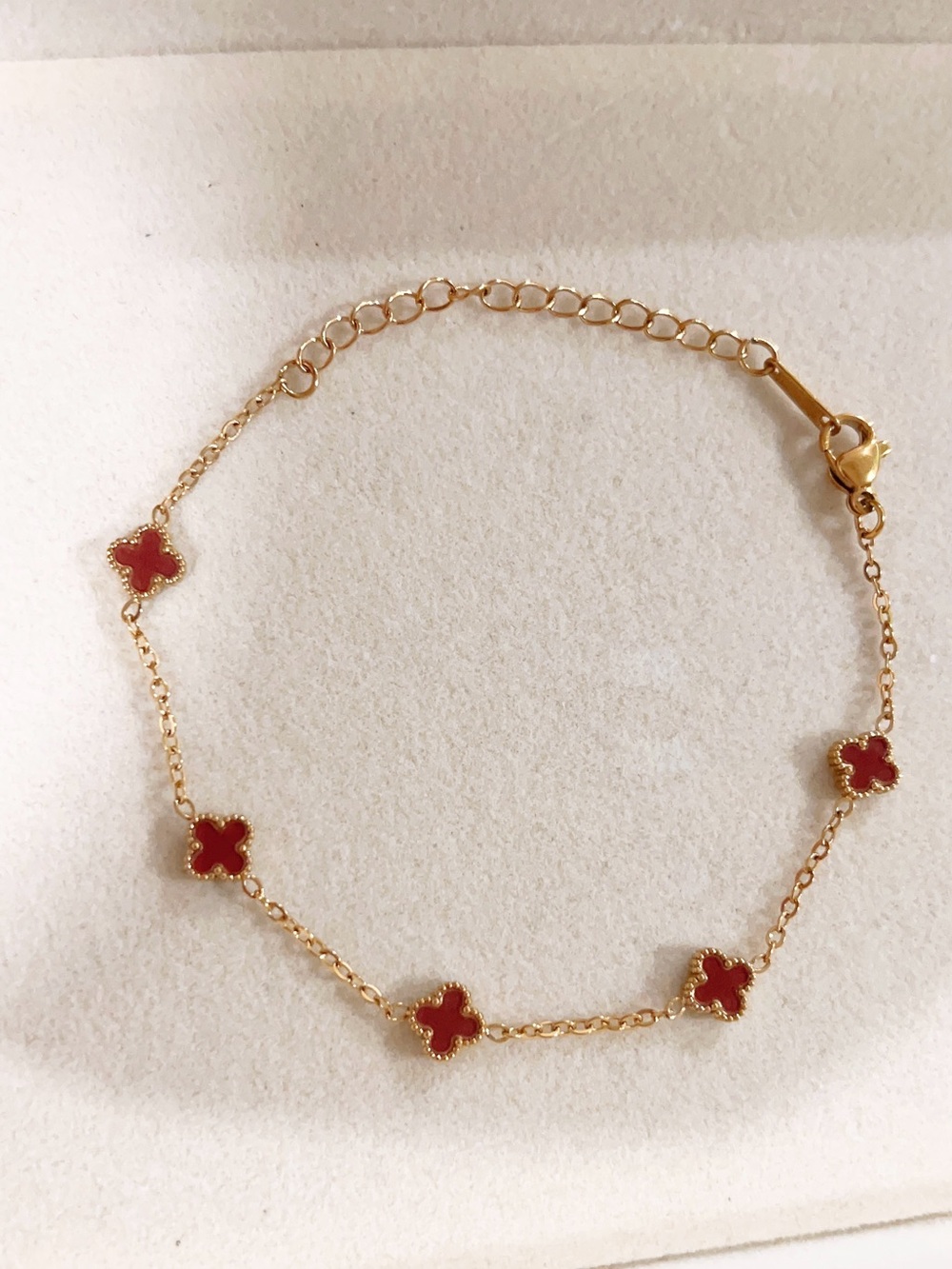 Gold-Tone Chain Bracelet with Deep Red Floral Charms